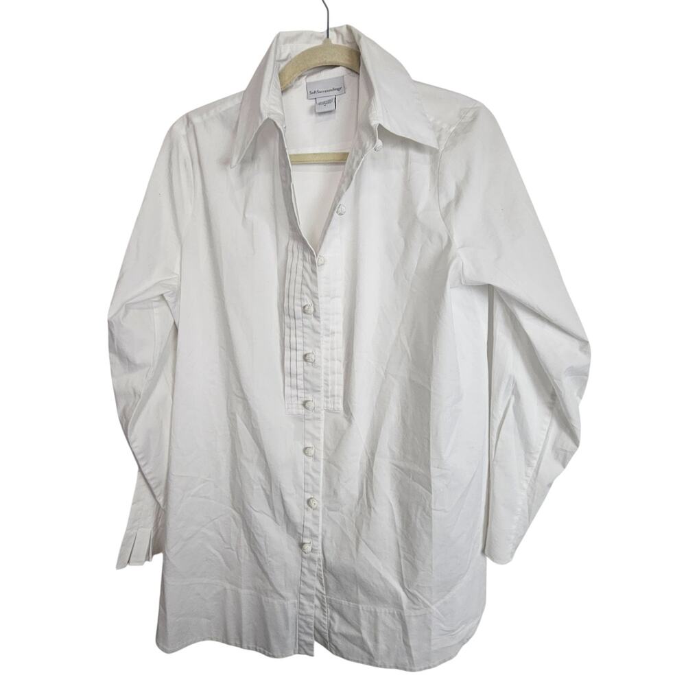 Soft Surroundings Womens Pintuck Button Front Blouse Size M Minimalist Capsule